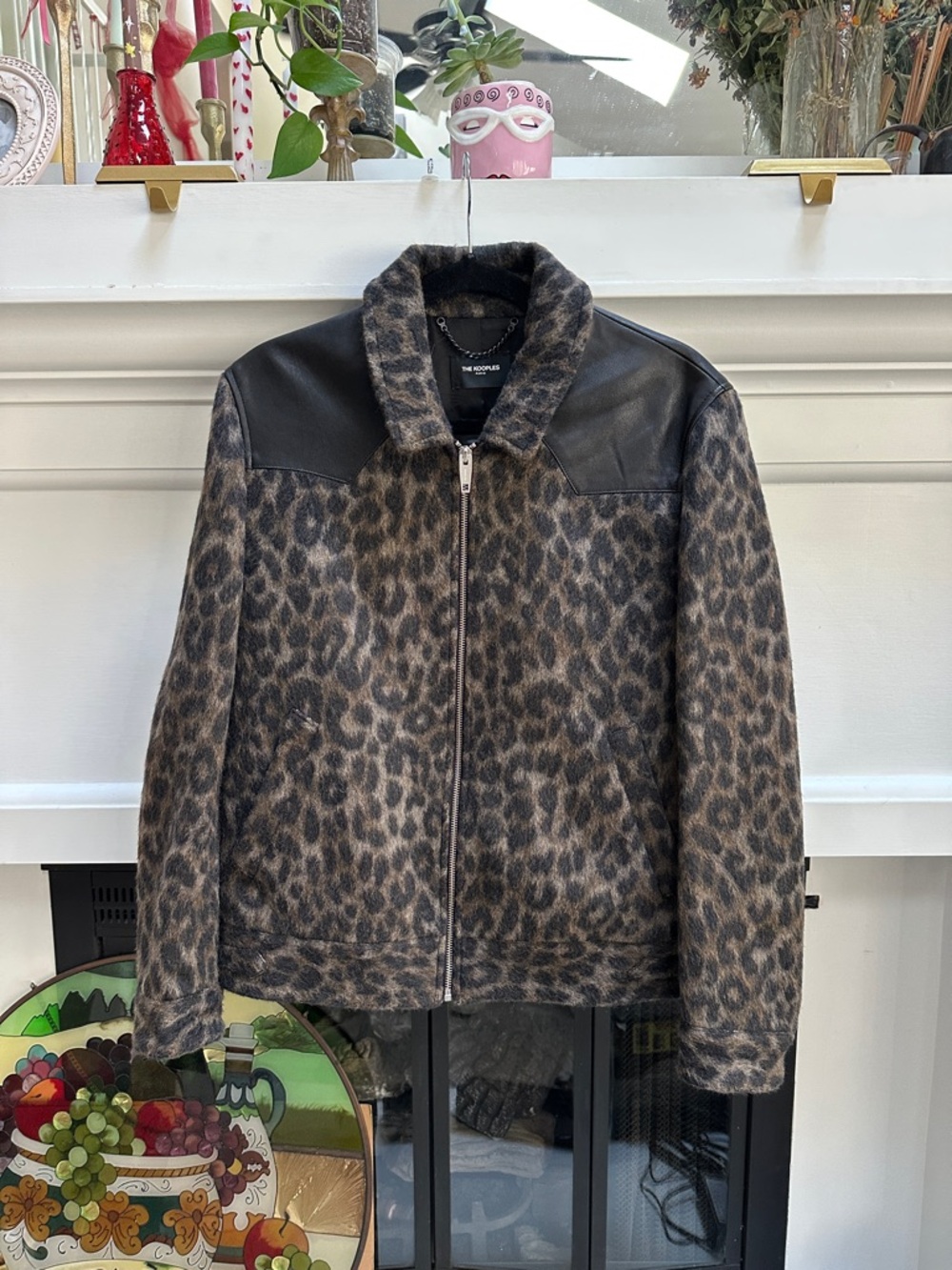 The Kooples Leopard Print Leather Yoke Jacket